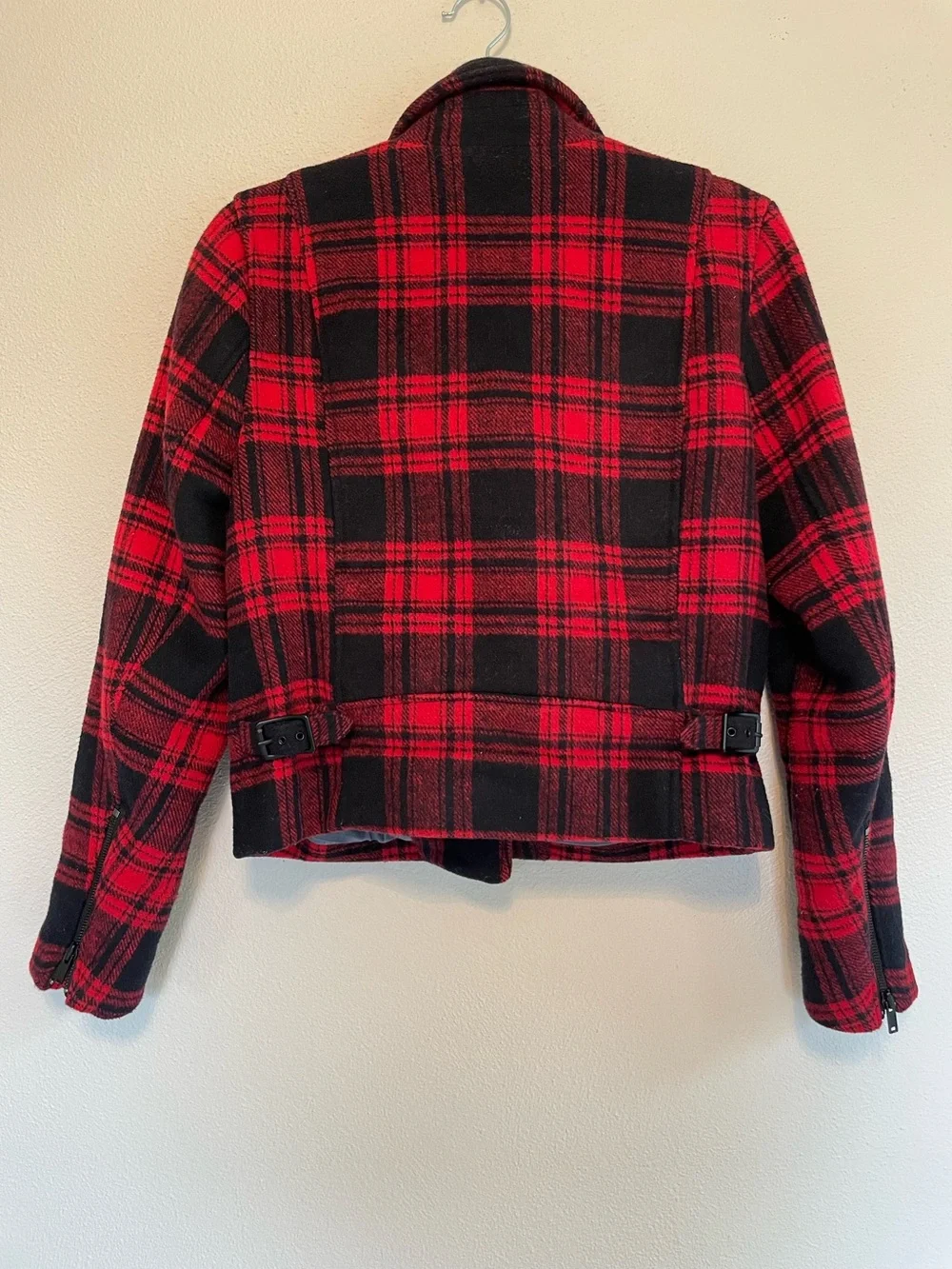 Gap Red Buffalo Plaid Wool Blend Moto Jacket Grunge Zip small